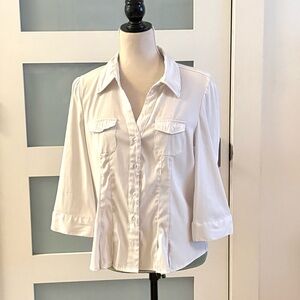Cotton Express White Button-Front Shirt with Chest Pockets